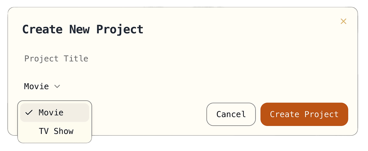 create project dialog screenshot